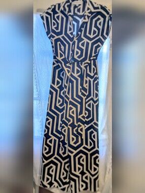 ALEX & PARKER Blue & White Geometric Pattern Tie Waist romper sz S
